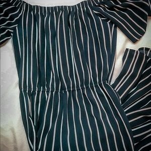 Pinstripe off the shoulder pantsuit